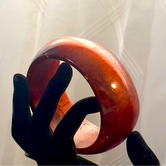 Firery Amber Wide Bangle Bracelet Handcrafted Epoxy Resin Jewelry - Picture 2 of 13